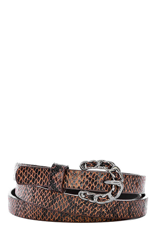 Skinny Snakeskin Effect Belt-Black-Length - 95cm