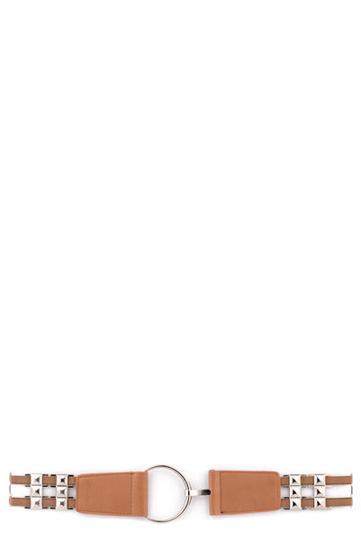  Faux Leather Belt With Metal Detail-Camel-Length - 68cm