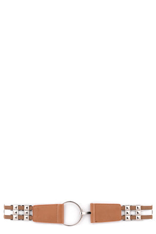  Faux Leather Belt With Metal Detail-Camel-Length - 68cm