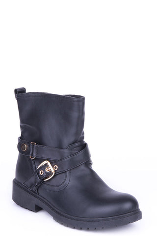 Buckle Detail Biker Style Boots-Black-UK 3 - EU 36