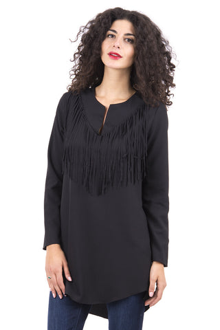 Chiffon Top With Tassel-Black-Small - UK (8-10)