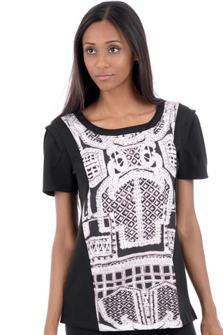 Blurred Print Zipped Back T-Shirt