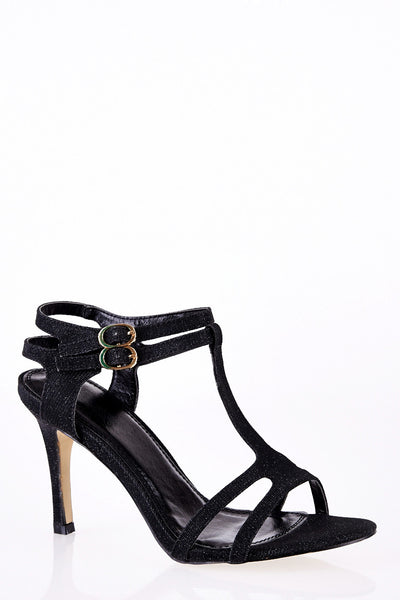 Sparkly Sandals with Strap Details-Black-UK 4 - EU 37