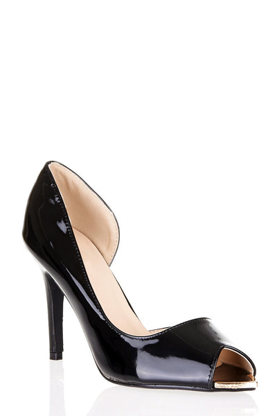 Patent Shoe with Open Toe Detail-Black-UK 4 - EU 37