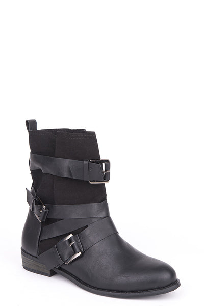 Wraparound Strap And Buckle Detail Ankle Boots-Black-UK 3 - EU 36