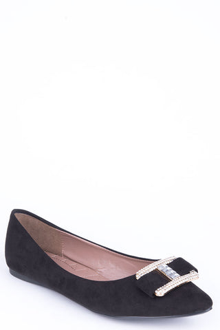 Faux Suede Pumps With Diamante Buckle -Mocha-UK 4 - EU 37