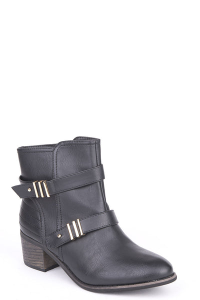 Heeled Ankle Boots With Strap And Metal Detail-Black-UK 4 - EU 37