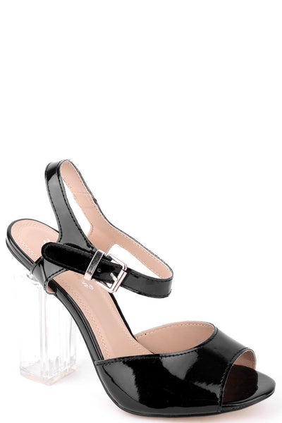 Patent Strappy Heeled Sandals-Black-UK 4 - EU 37