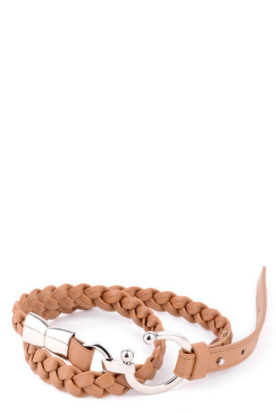 Plaited Faux Leather Belt with Metal Buckle Detail-Baby Pink-Length - 95cm