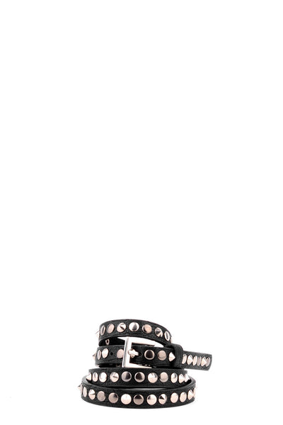 Skinny Studded Belt -Black-Length - 80cm