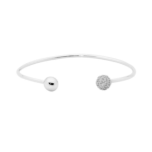 PAVE & HI SHINE BALL CUFF SILVER