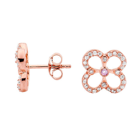 GEORGINI ROSE GOLD CZ CLOVER STUDS