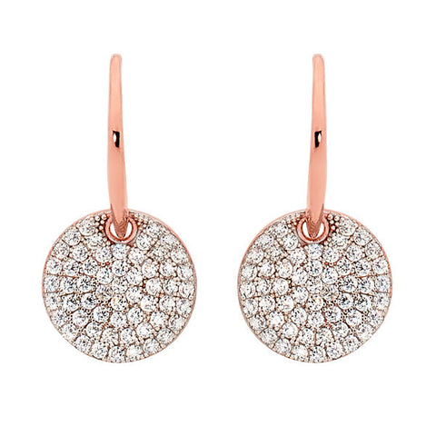 GEORGINI PAVE DISC ROSE GOLD HOOK EARRINGS