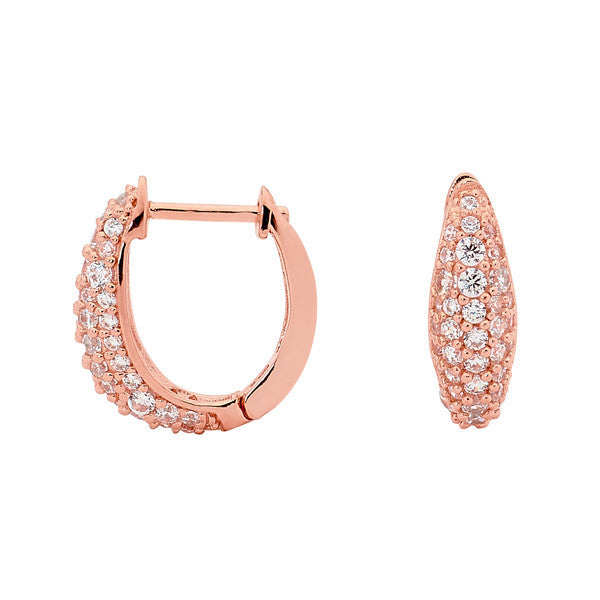 GEORGINI ROSE GOLD PAVE CZ HUGGIE EARRINGS