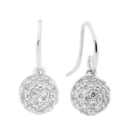 PAVE BALL HOOK EARRINGS SILVER