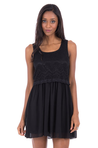Layered Chiffon Lace Dress-Black-Medium - UK (10-12)
