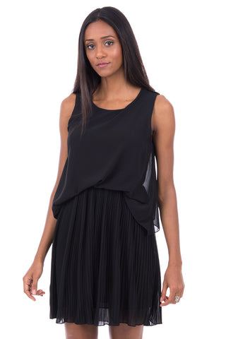 Cross Over Back Dress with Pleated Skirt-Black-Large - UK (12-14)