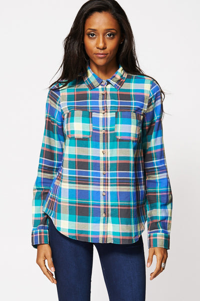 Cotton Checked Button Up Shirt-Multi-XL