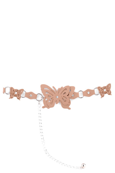 Faux Leather Belt with Butterfly Detail-Black-Length - 77cm