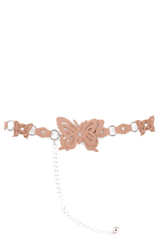 Faux Leather Belt with Butterfly Detail-Black-Length - 77cm