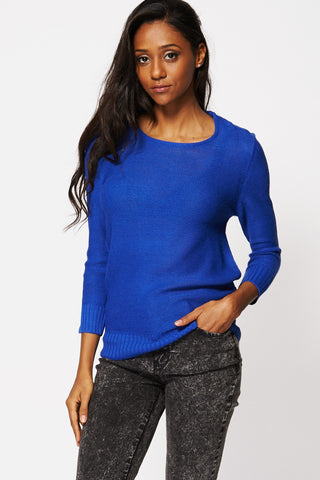 Blue Slash Back Long Jumper Top-Blue -XL