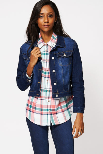 Dark Blue Faded Denim Jacket-Blue -M