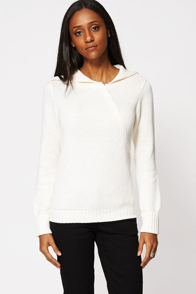 Textured Turn Down Open Collar Jumper Ex-branded-Cream-XL