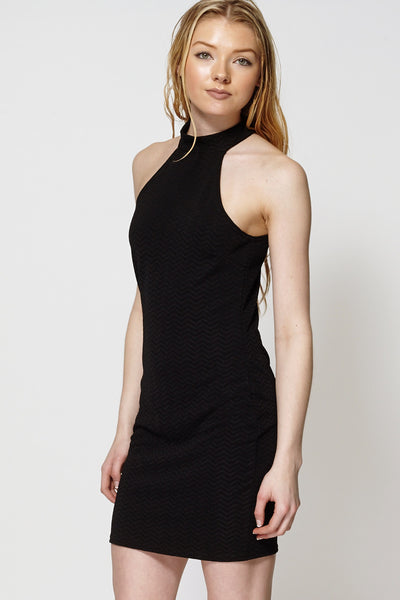 Black Zig Zag Halter Neck Bodycon Dress Ex-Branded-Black-14