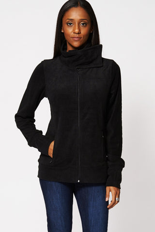 Fleece High Collar Thumb Hole Sleeve Jumper -Black-14