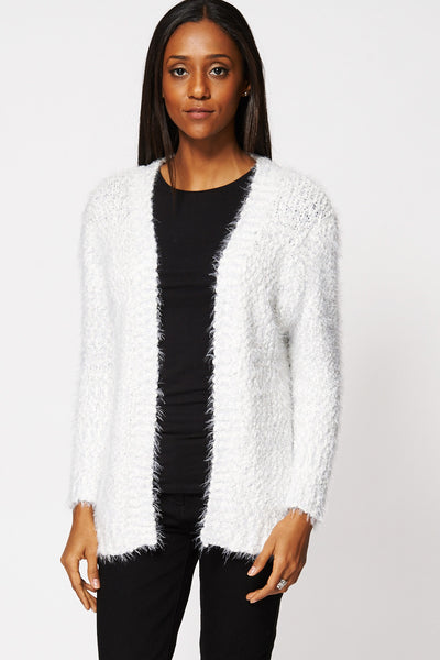 Soft Textured Fluffy Open Cardigan Ex-Branded-Cream-S