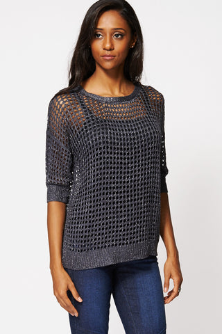 Sparkle Thread Crochet Top-Beige-XL