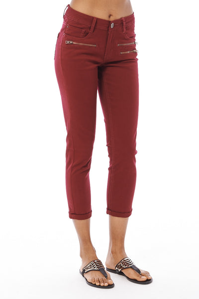 Cropped Jeans With Zip Detail-Brown-UK 6 - EU 34