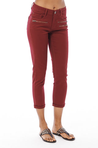 Cropped Jeans With Zip Detail-Brown-UK 6 - EU 34