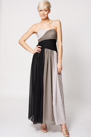 Mix Colour Pleated Top Evening Dress-Multi-L