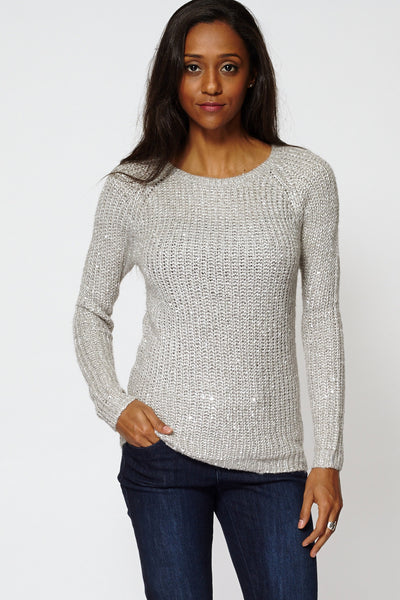 Knitted Jumper With Sequin Detail-Grey-S