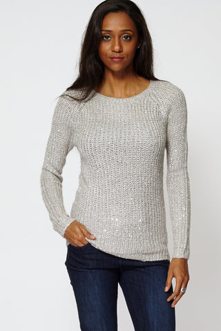 Knitted Jumper With Sequin Detail-Grey-S