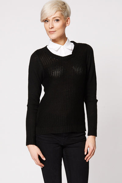White Shirt Collar Knitted Jumper Ex-Branded-Black-24