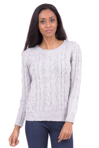 Cable Design Knitted Jumper-Grey-UK 20 - EU 48