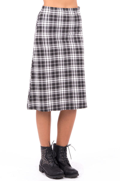 Tartan A-Line Skirt -Black / White-UK 12 - EU 40