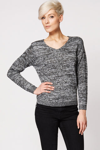 Mix Colour Knitted Jumper With Silver Thread-Black-18