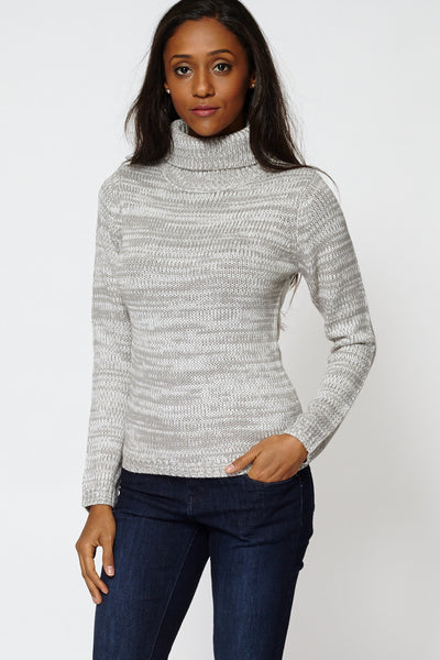 Grey Knitted Roll Neck Jumper -Grey-XL