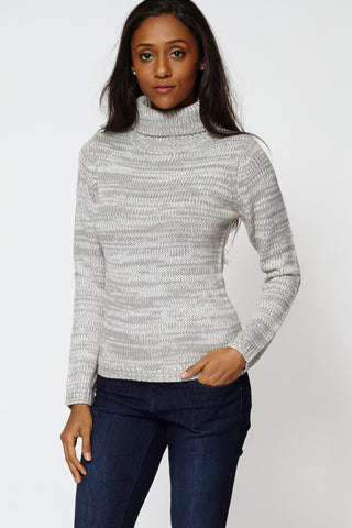 Grey Knitted Roll Neck Jumper -Grey-XL