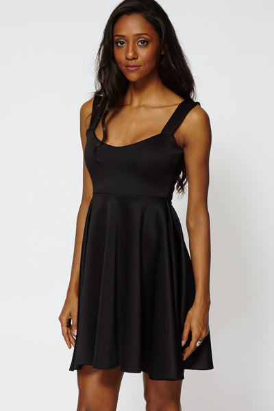 Black High Waist Shoulder Skater Dress Ex-Branded-Black-18