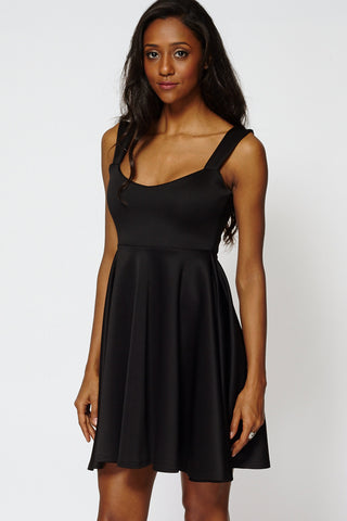 Black High Waist Shoulder Skater Dress Ex-Branded-Black-18