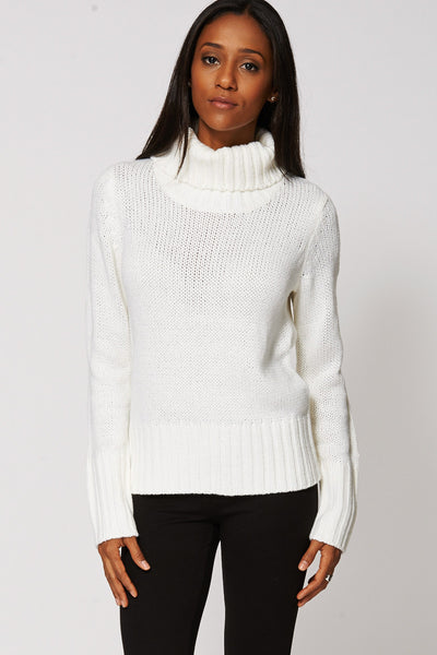 Chunky Cowl Neck Knitted Jumper-Cream-L
