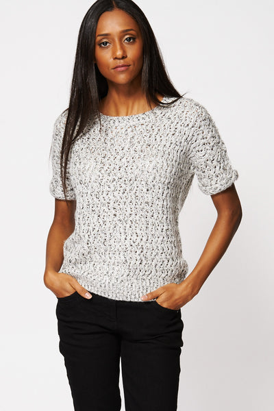 Silver Thread Loose Knit Top-Black-L
