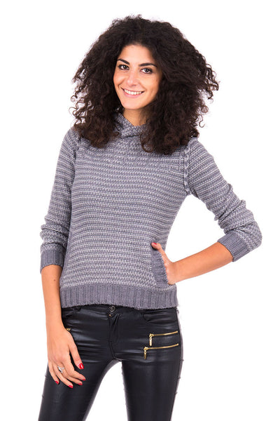 Knitted Jumper With Hood-Grey-XXLarge - UK (16-18)