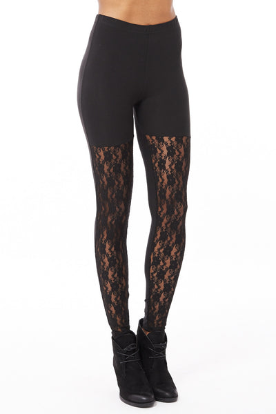Soft Lace Paneled Leggings-White-One Size - UK (8-12)