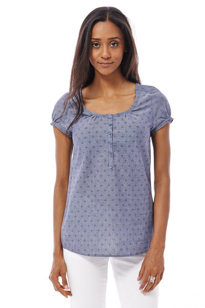 Button Detail Top Available In Plus Sizes-Grey/Blue-UK 22 - EU 50