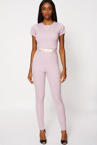 Capped Sleeve Belted Jumpsuit-Purple-UK 10 - EU 38